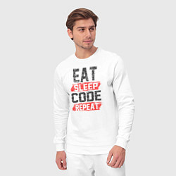 Костюм хлопковый мужской EAT SLEEP CODE REPEAT, цвет: белый — фото 2