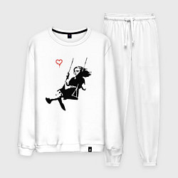 Костюм хлопковый мужской Banksy - Бэнкси девочка на качелях, цвет: белый