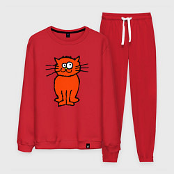Костюм хлопковый мужской Забаный красный кот, цвет: красный