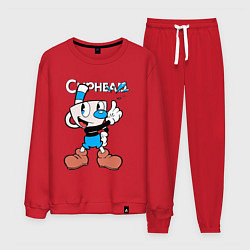 Костюм хлопковый мужской Синяя чашка Cuphead, цвет: красный