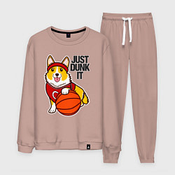 Костюм хлопковый мужской JUST DUNK IT корги, цвет: пыльно-розовый