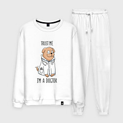 Костюм хлопковый мужской Trust me im a dogtor Верь мне я догтор, цвет: белый