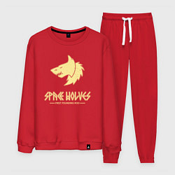 Костюм хлопковый мужской Космические волки лого винтаж, цвет: красный
