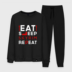 Костюм хлопковый мужской Надпись Eat Sleep Skyrim Repeat, цвет: черный