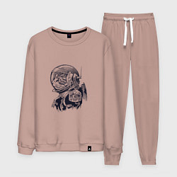 Костюм хлопковый мужской Котик - Космонавт, цвет: пыльно-розовый