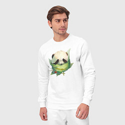 Костюм хлопковый мужской Детёныш панды в гнезде из листьев, цвет: белый — фото 2