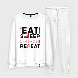 Костюм хлопковый мужской Надпись: eat sleep Lineage 2 repeat, цвет: белый