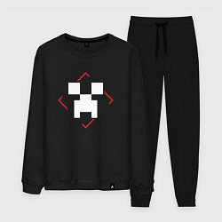 Костюм хлопковый мужской Символ Minecraft в красном ромбе, цвет: черный