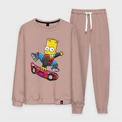 Костюм хлопковый мужской Барт Симпсон - крутой скейтбордист, цвет: пыльно-розовый