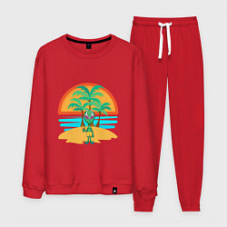Костюм хлопковый мужской Пришелец на пляже, цвет: красный