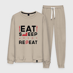 Костюм хлопковый мужской Надпись: eat sleep Quake repeat, цвет: миндальный