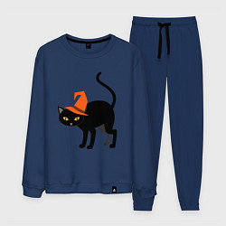 Костюм хлопковый мужской Чёрный хэллоуинский котик, цвет: тёмно-синий