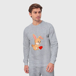 Костюм хлопковый мужской Кролик с сердечком, цвет: меланж — фото 2
