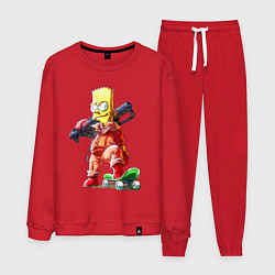 Костюм хлопковый мужской Крутой Барт Симпсон с оружием на плече и скейтборд, цвет: красный