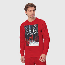 Костюм хлопковый мужской Красный олень с гиганскими рогами, цвет: красный — фото 2