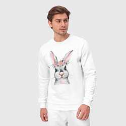 Костюм хлопковый мужской Кролик в цветах, цвет: белый — фото 2