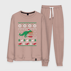 Костюм хлопковый мужской Новогодний тирекс - ugly sweater, цвет: пыльно-розовый