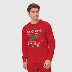 Костюм хлопковый мужской Новогодний тирекс - ugly sweater, цвет: красный — фото 2