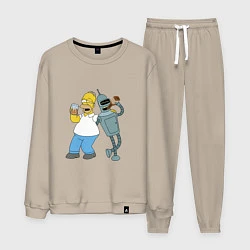 Костюм хлопковый мужской Drunk Homer and Bender, цвет: миндальный