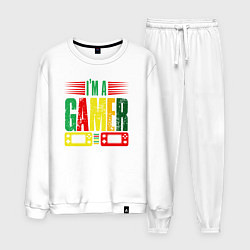 Костюм хлопковый мужской Я геймер, цвет: белый