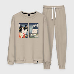 Костюм хлопковый мужской Мем в японском стиле, цвет: миндальный