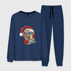 Костюм хлопковый мужской Pug merry christmas, цвет: тёмно-синий