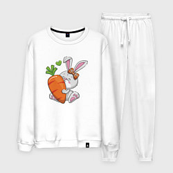 Костюм хлопковый мужской Зайка с большой морковкой, цвет: белый