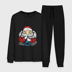 Костюм хлопковый мужской Санта с дудочкой, цвет: черный