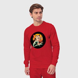 Костюм хлопковый мужской Большой японский кот с суши, цвет: красный — фото 2