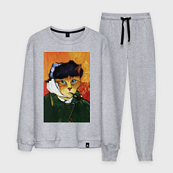 Костюм хлопковый мужской Кот Ван Гога портрет с отрезанным ухом - пародия, цвет: меланж