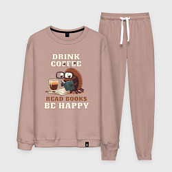 Костюм хлопковый мужской Drink Coffee, Read Books, Be Happy, цвет: пыльно-розовый