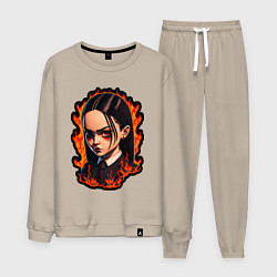 Костюм хлопковый мужской Уэнсдэй зла, цвет: миндальный