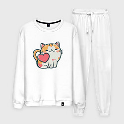 Костюм хлопковый мужской Котик с сердечками, цвет: белый