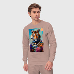 Костюм хлопковый мужской Тигр в космическом скафандре - нейросеть, цвет: пыльно-розовый — фото 2