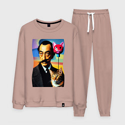 Костюм хлопковый мужской Salvador Dali and cat, цвет: пыльно-розовый