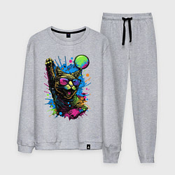 Костюм хлопковый мужской Кот тусовщик, цвет: меланж