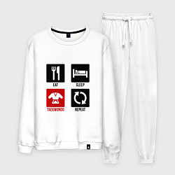 Костюм хлопковый мужской Питание сон тхэквондо повторять, цвет: белый