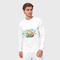 Костюм хлопковый мужской Толстенький кот программист, цвет: белый — фото 2