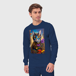 Костюм хлопковый мужской Кот в стиле стимпанк - нейросеть - искусство, цвет: тёмно-синий — фото 2