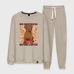 Костюм хлопковый мужской No business before coffee, цвет: миндальный