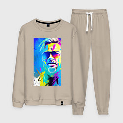 Костюм хлопковый мужской Brad Pitt - sketch - pop art, цвет: миндальный