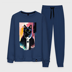 Костюм хлопковый мужской Чёрный кот - киберпанк, цвет: тёмно-синий