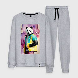 Костюм хлопковый мужской Панда в модной куртке - акварель, цвет: меланж