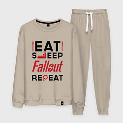 Костюм хлопковый мужской Надпись: eat sleep Fallout repeat, цвет: миндальный
