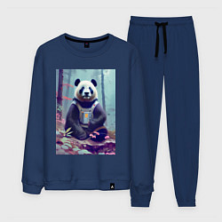 Костюм хлопковый мужской Панда в кибер-жилете - нейросеть, цвет: тёмно-синий