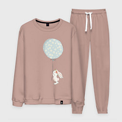 Костюм хлопковый мужской Милый кролик с шариком в цветочек, цвет: пыльно-розовый