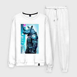 Костюм хлопковый мужской Rhino - cyberpunk - neural network, цвет: белый