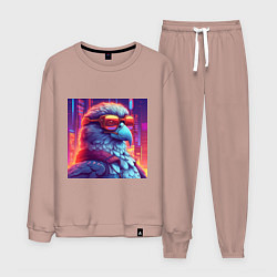 Костюм хлопковый мужской Сокол на фоне яркого неонового города, цвет: пыльно-розовый