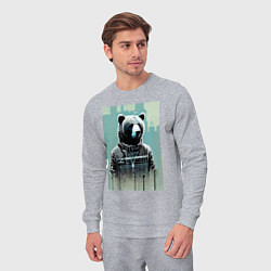 Костюм хлопковый мужской Cool strong bear - cyberpunk - neural network, цвет: меланж — фото 2