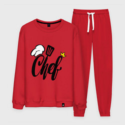 Костюм хлопковый мужской Надпись - шеф повар, цвет: красный